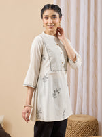 Thumbnail for Janasya Cream A-Line Cotton Tunic - Dista