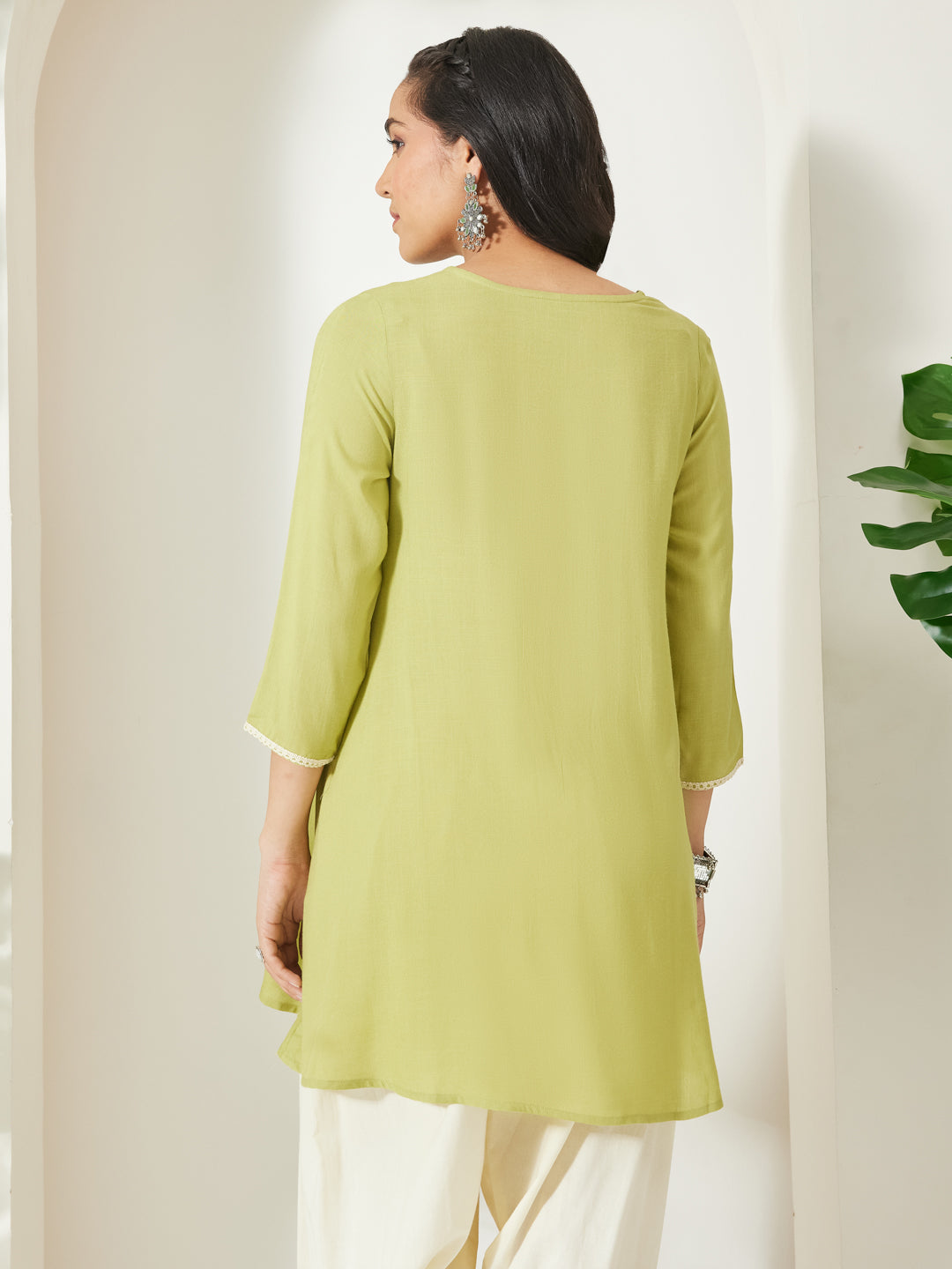 Janasya Lime Green A-Line Rayon Tunic - Dista