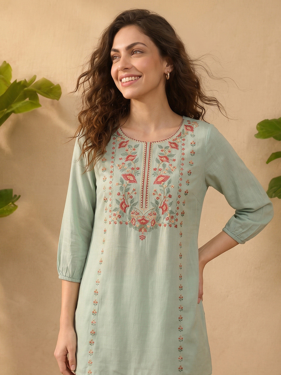 Janasya Mint Straight Rayon Tunic - Dista