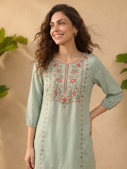Janasya Mint Straight Rayon Tunic - Dista