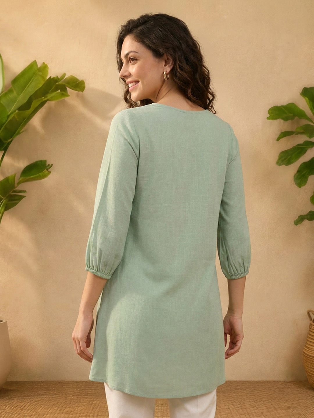 Janasya Mint Straight Rayon Tunic - Dista