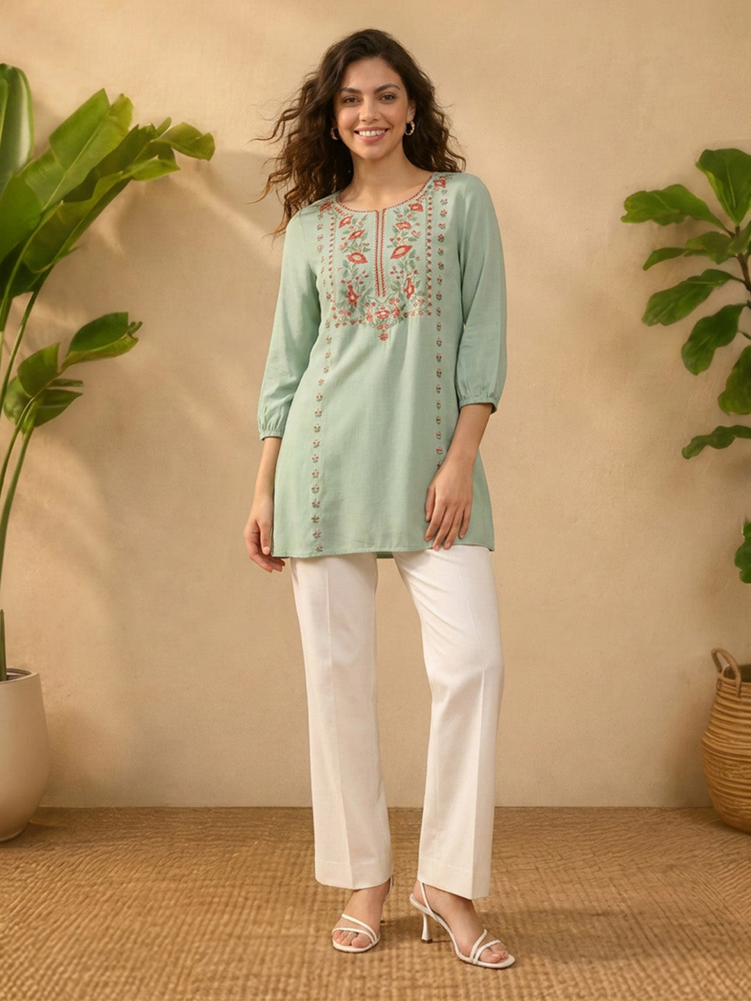 Janasya Mint Straight Rayon Tunic - Dista