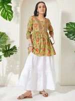 Thumbnail for Janasya Lime Green A-Line Cotton Tunic - Dista