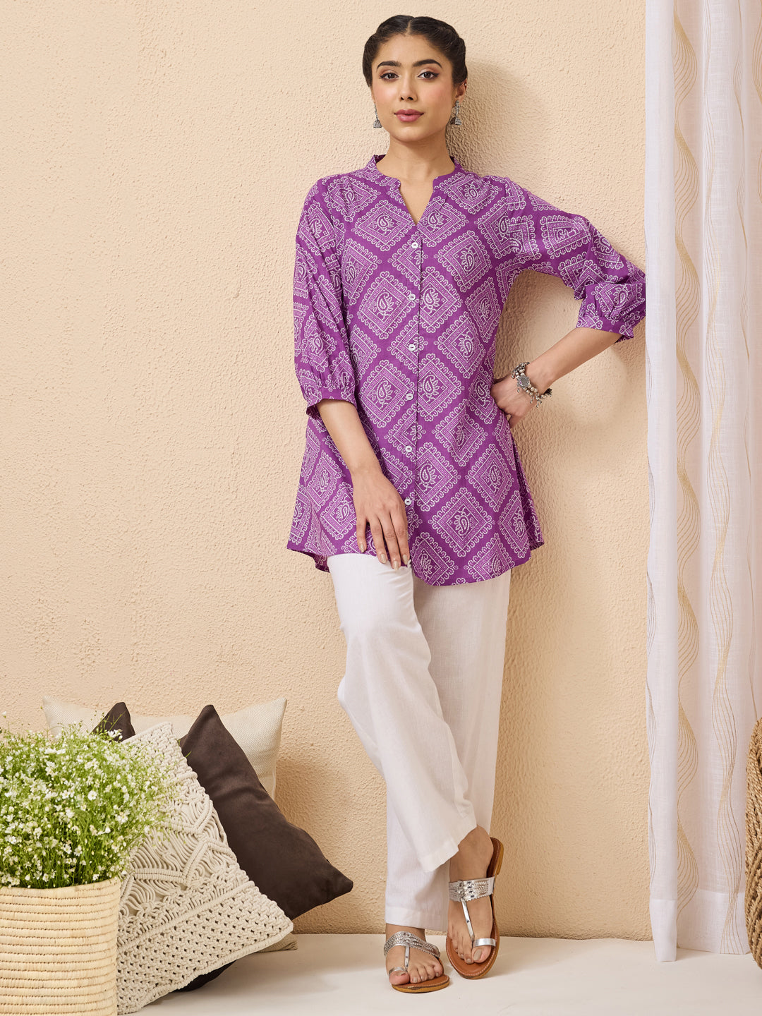 Janasya Purple A-Line Cotton Tunic - Dista