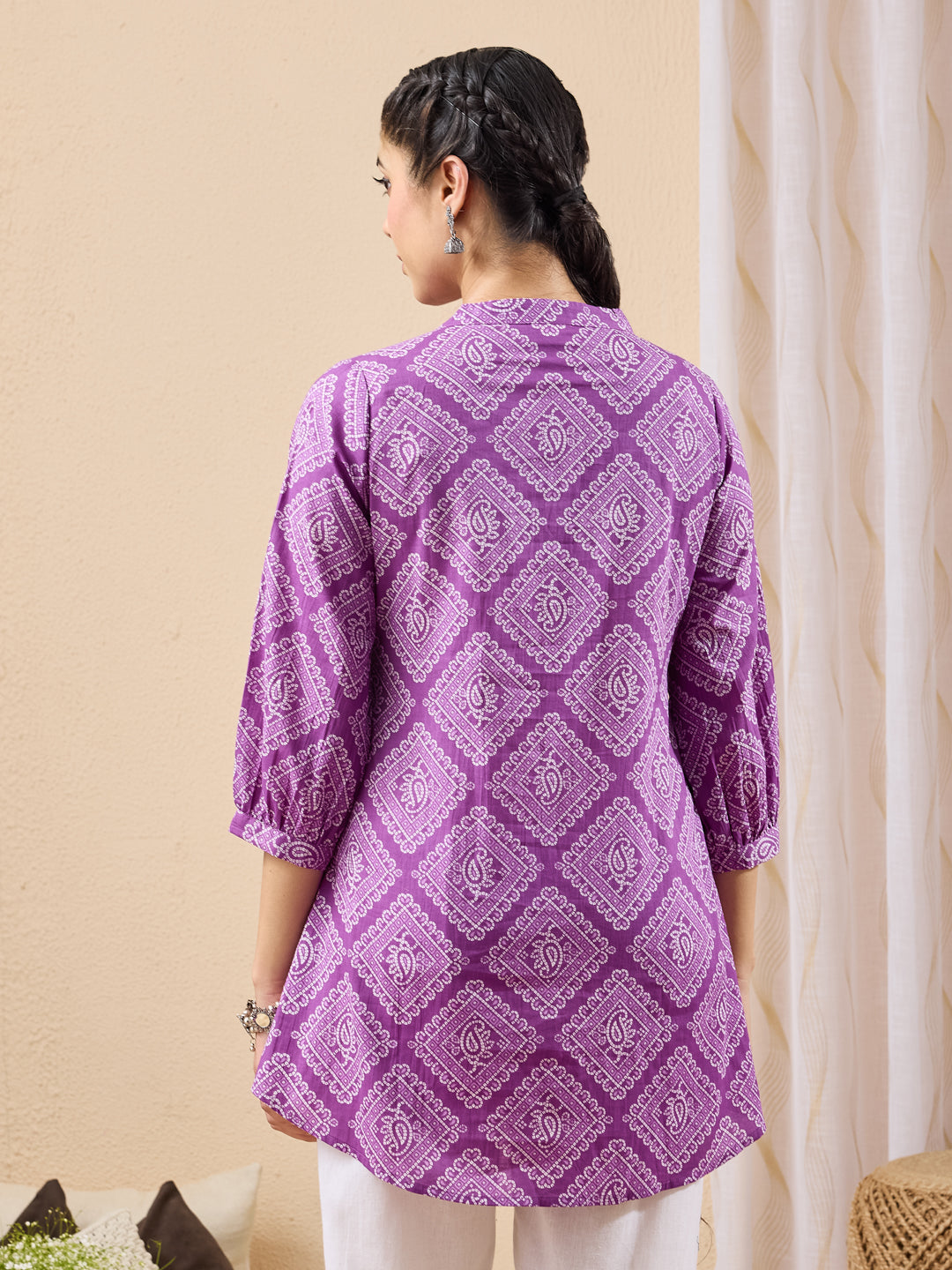 Janasya Purple A-Line Cotton Tunic - Dista