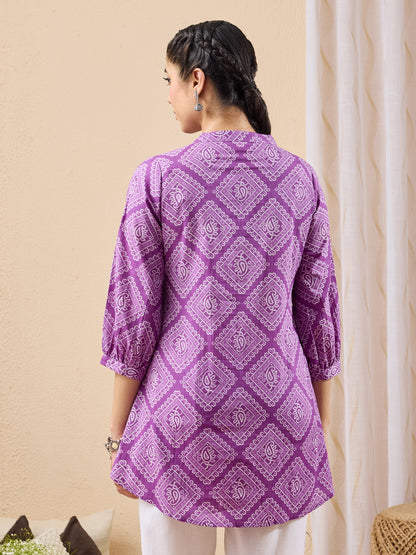 Janasya Purple A-Line Cotton Tunic - Dista