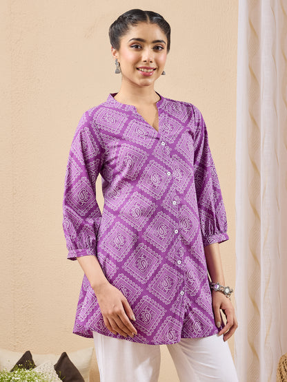 Janasya Purple A-Line Cotton Tunic - Dista