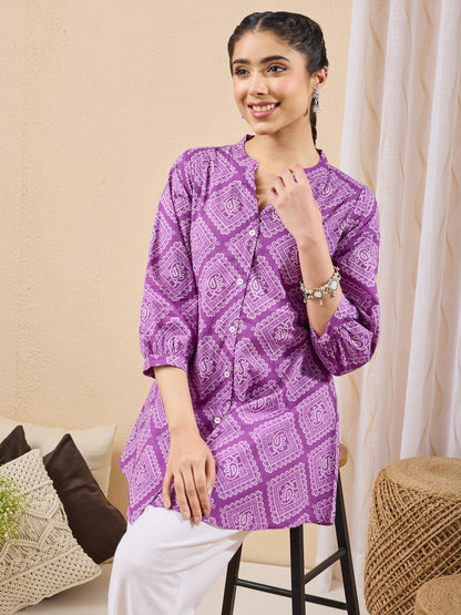 Janasya Purple A-Line Cotton Tunic - Dista