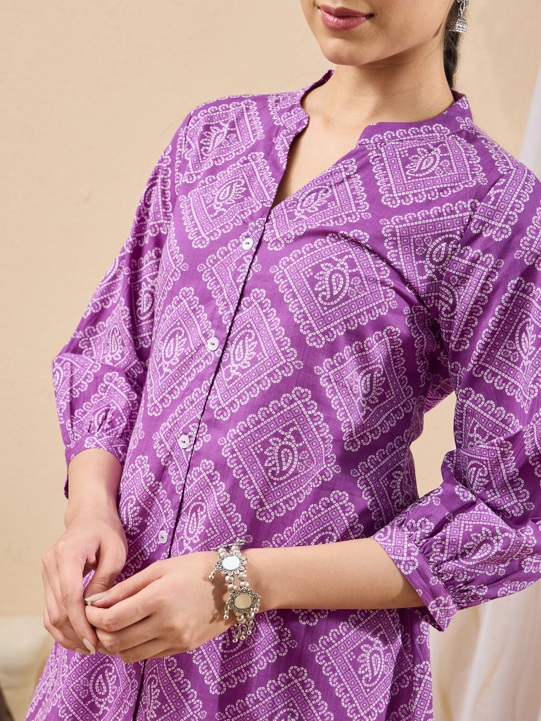 Janasya Purple A-Line Cotton Tunic - Dista