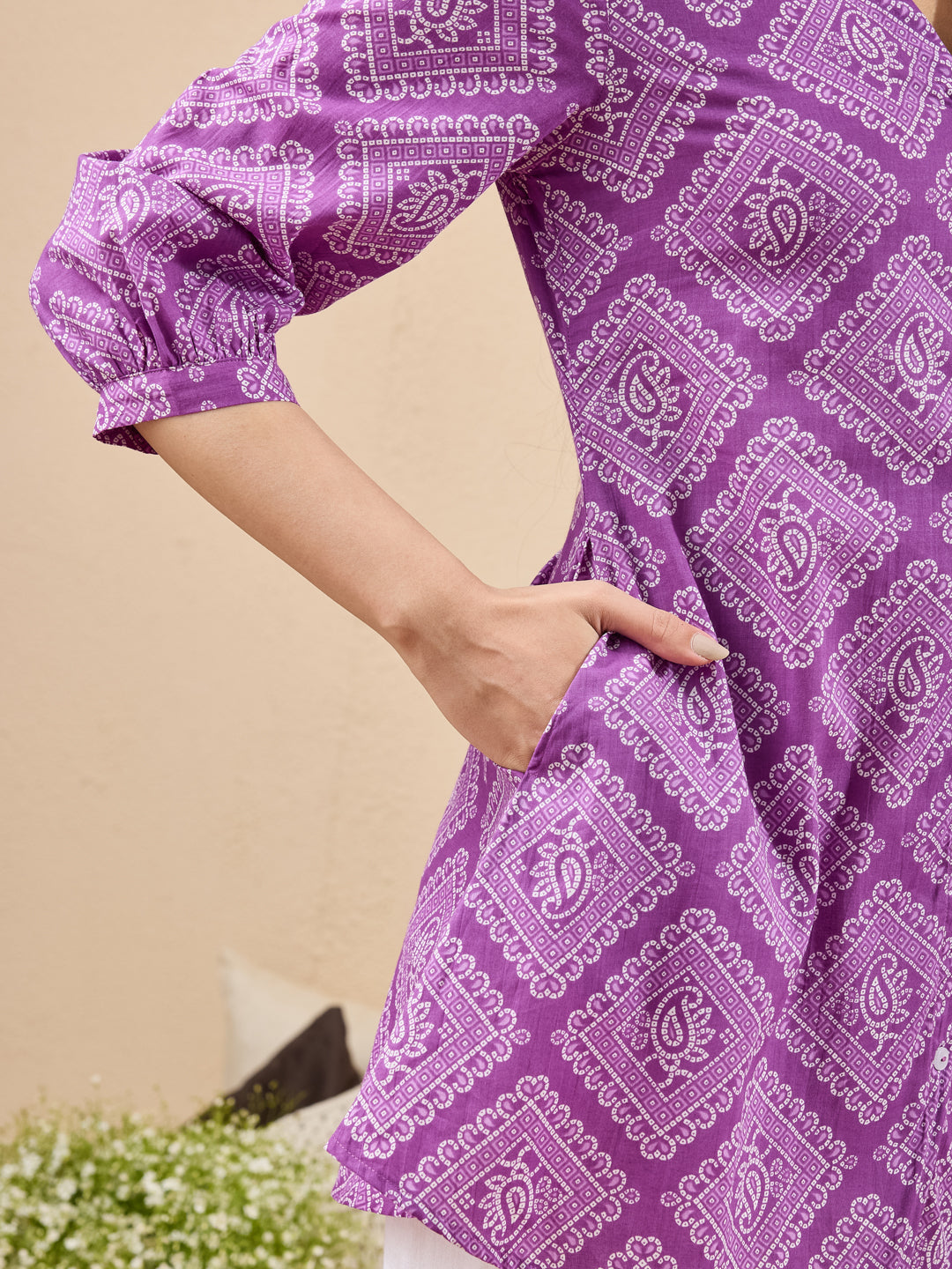 Janasya Purple A-Line Cotton Tunic - Dista