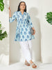 Janasya Light Blue A-Line Cotton Tunic - Dista