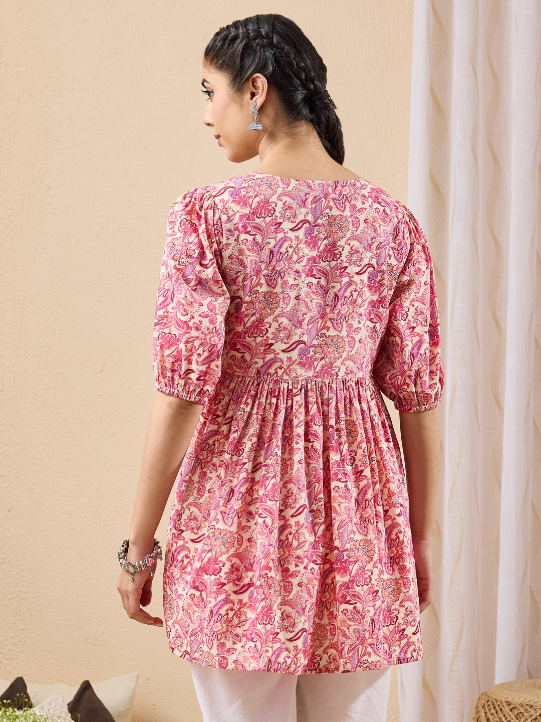 Janasya Pink A-Line Cotton Tunic - Dista