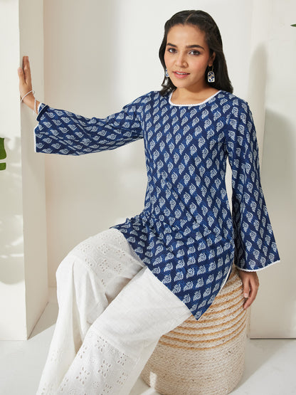 Janasya Indigo Straight Cotton Tunic - Dista