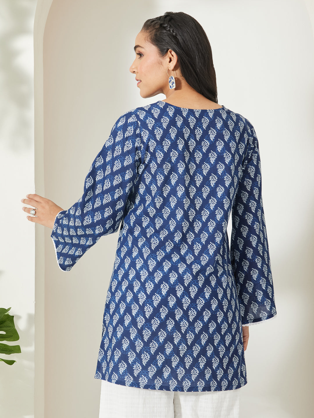 Janasya Indigo Straight Cotton Tunic - Dista