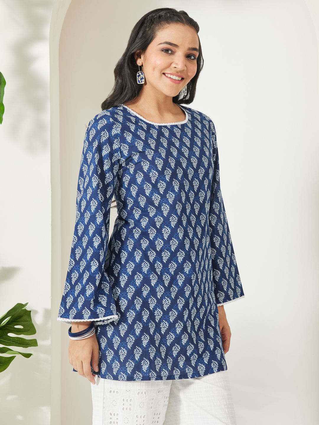 Janasya Indigo Straight Cotton Tunic - Dista