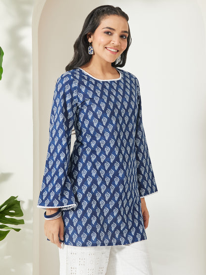 Janasya Indigo Straight Cotton Tunic - Dista