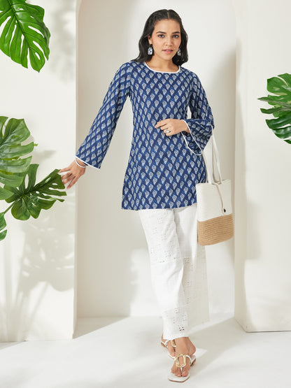 Janasya Indigo Straight Cotton Tunic - Dista