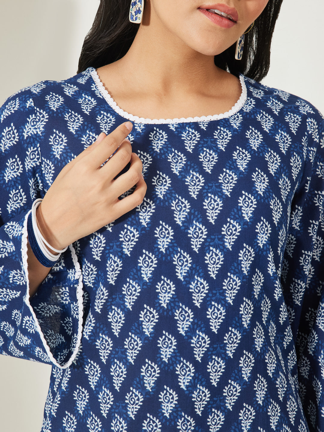 Janasya Indigo Straight Cotton Tunic - Dista