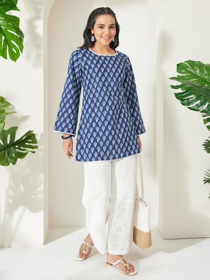 Janasya Indigo Straight Cotton Tunic - Dista