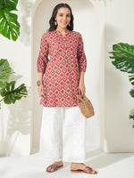Thumbnail for Janasya Red A-Line Cotton Tunic - Dista