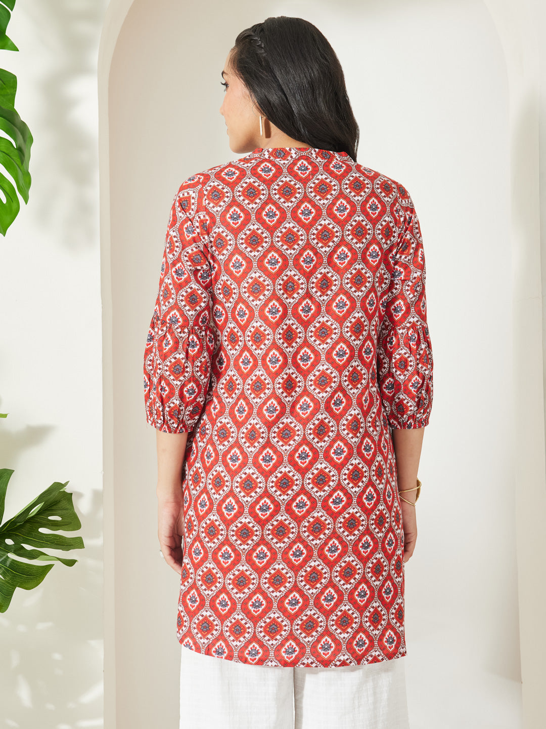 Janasya Red A-Line Cotton Tunic - Dista