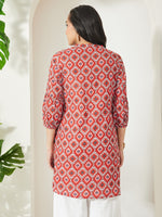 Thumbnail for Janasya Red A-Line Cotton Tunic - Dista