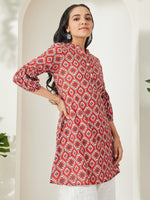 Thumbnail for Janasya Red A-Line Cotton Tunic - Dista