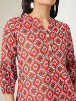 Thumbnail for Janasya Red A-Line Cotton Tunic - Dista