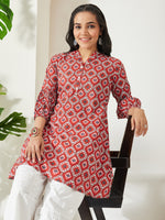 Thumbnail for Janasya Red A-Line Cotton Tunic - Dista