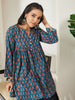 Janasya Teal A-Line Cotton Tunic - Dista