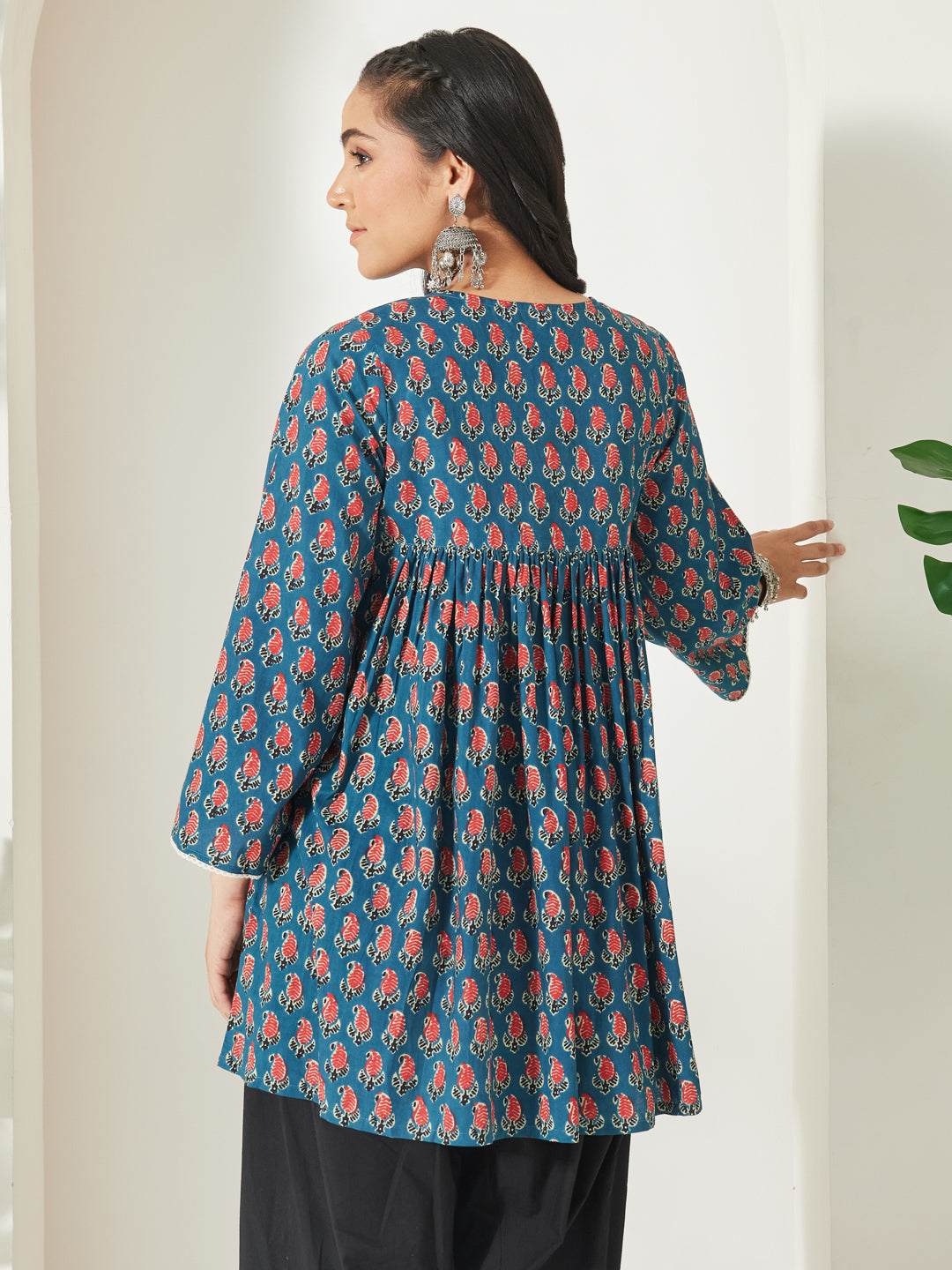 Janasya Teal A-Line Cotton Tunic - Dista