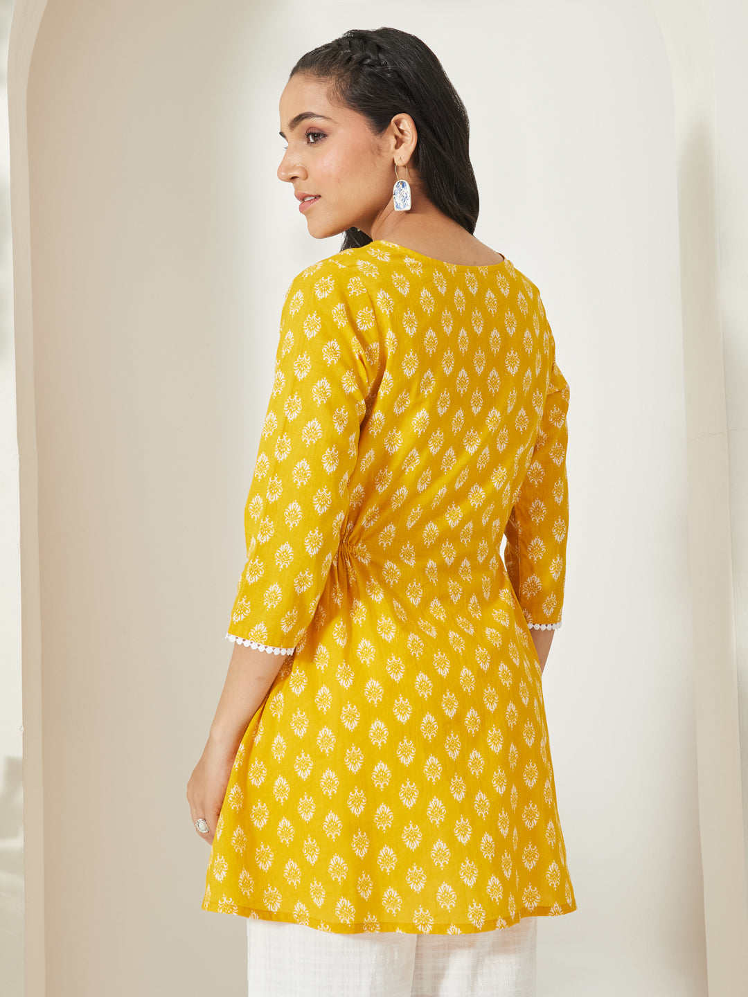 Janasya Yellow A-Line Cotton Tunic - Dista