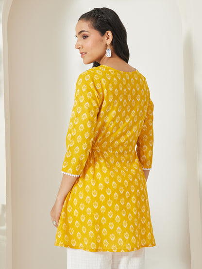 Janasya Yellow A-Line Cotton Tunic - Dista