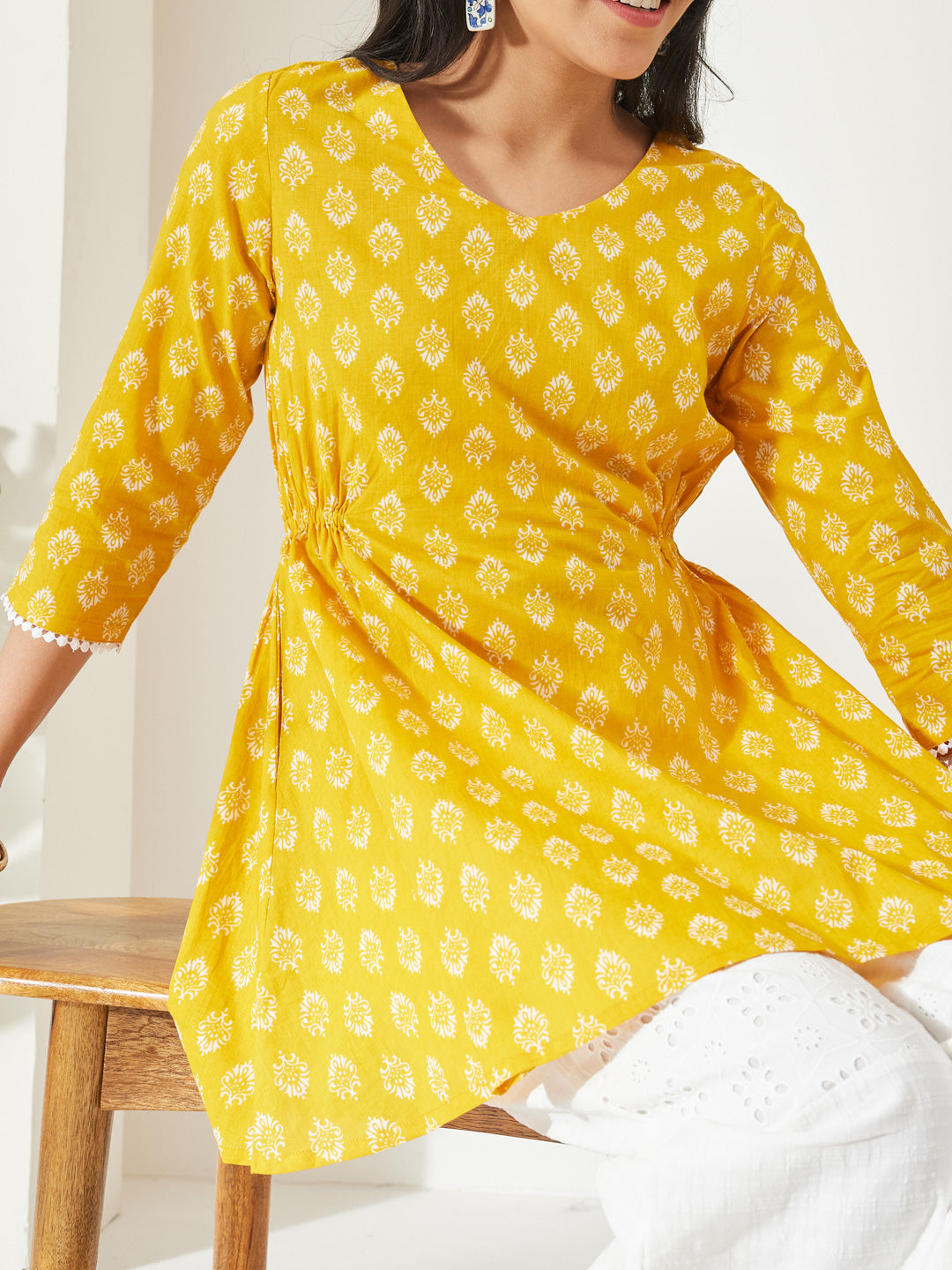 Janasya Yellow A-Line Cotton Tunic - Dista