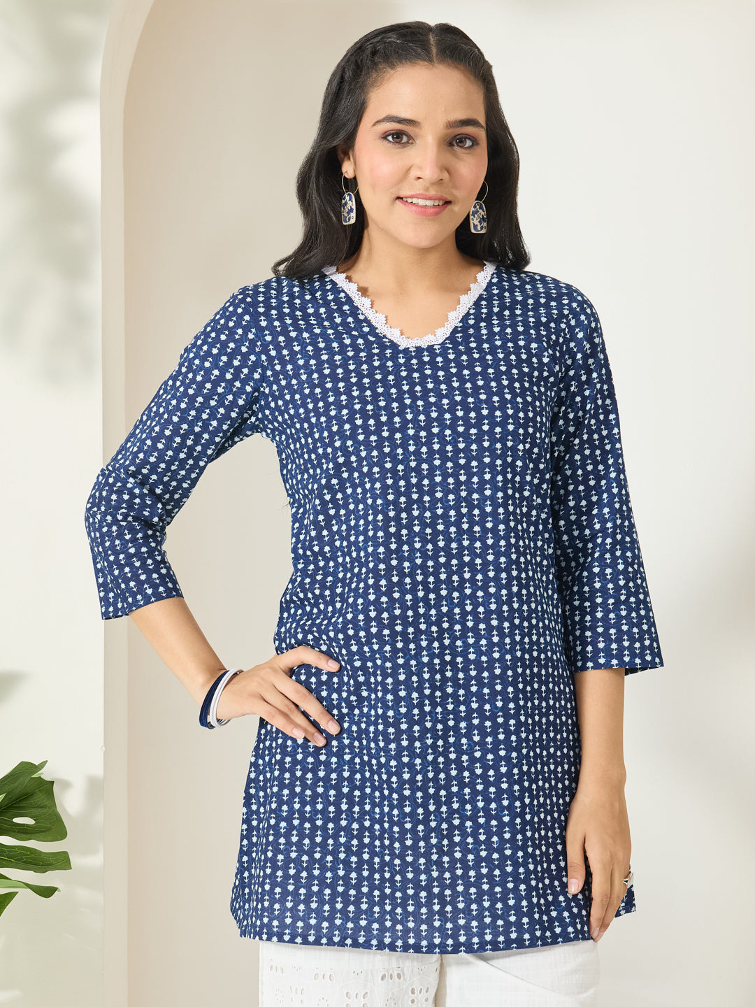 Janasya Indigo Straight Cotton Tunic - Dista