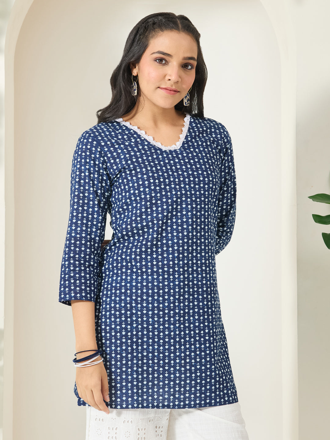 Janasya Indigo Straight Cotton Tunic - Dista