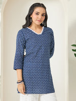 Thumbnail for Janasya Indigo Straight Cotton Tunic - Dista