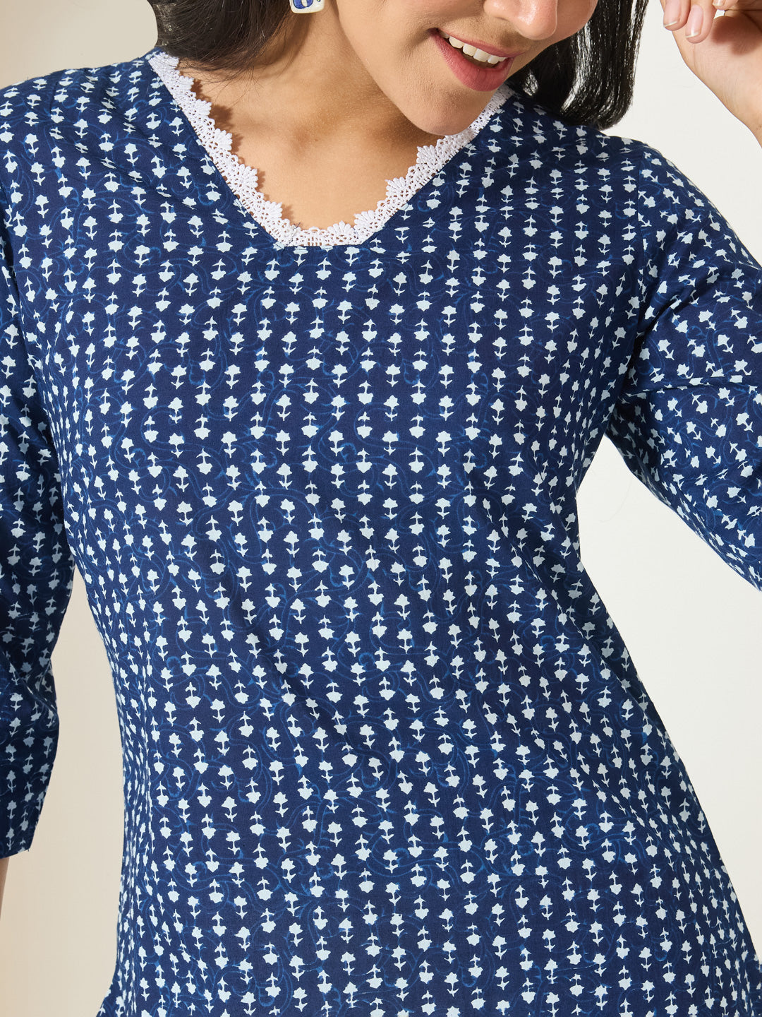 Janasya Indigo Straight Cotton Tunic - Dista