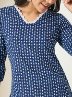 Thumbnail for Janasya Indigo Straight Cotton Tunic - Dista
