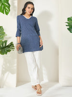 Thumbnail for Janasya Indigo Straight Cotton Tunic - Dista