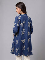 Thumbnail for Janasya Navy Blue A-Line Cotton Tunic - Dista