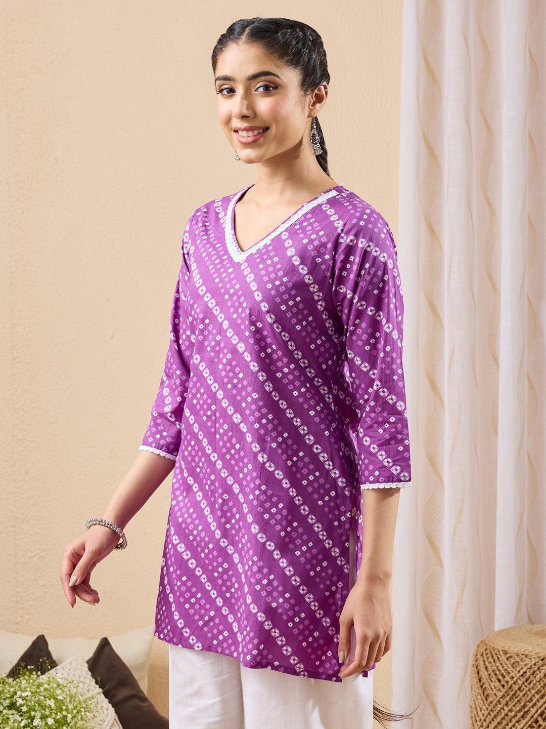 Janasya Purple Straight Cotton Tunic - Dista