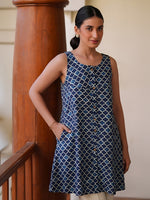 Thumbnail for Janasya Blue A-Line Cotton Tunic - Dista