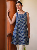 Thumbnail for Janasya Blue A-Line Cotton Tunic - Dista