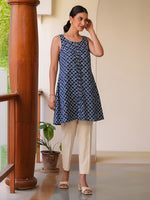 Thumbnail for Janasya Blue A-Line Cotton Tunic - Dista