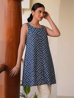 Thumbnail for Janasya Blue A-Line Cotton Tunic - Dista