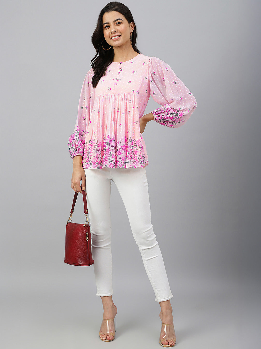 Janasya Lavender A-Line Dobby Georgette Tunic - Dista