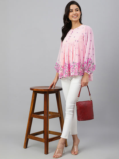 Janasya Lavender A-Line Dobby Georgette Tunic - Dista