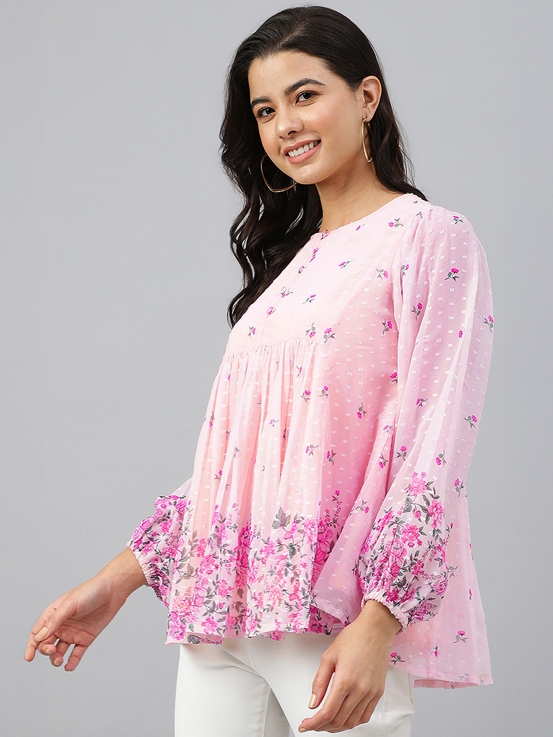 Janasya Lavender A-Line Dobby Georgette Tunic - Dista