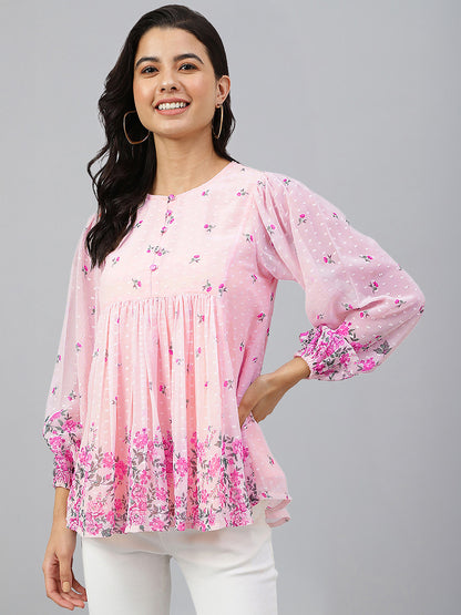 Janasya Lavender A-Line Dobby Georgette Tunic - Dista